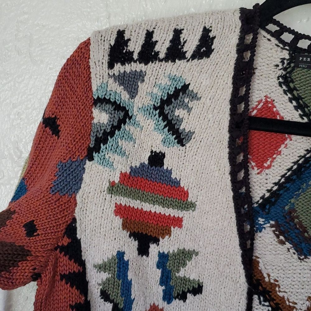 Peruvian Connection 100% Pima Cotton Colorful Southwest Style Shrug Sweater - Picture 6 of 16